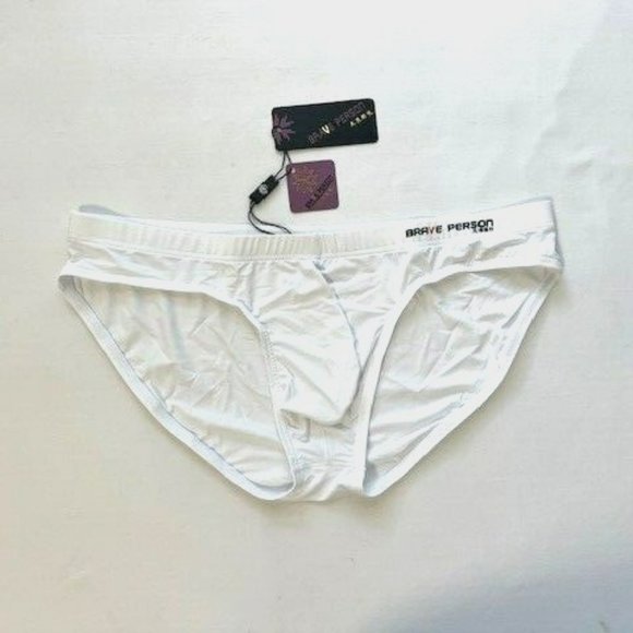 "Brave Person" Men's Swim Bikini Brief - White (BP9791-BK) Contoured Pouch - Picture 2 of 13